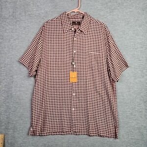 Toscano Mens XL Red White Check Silk Rayon Short Sleeve Shirt NWT